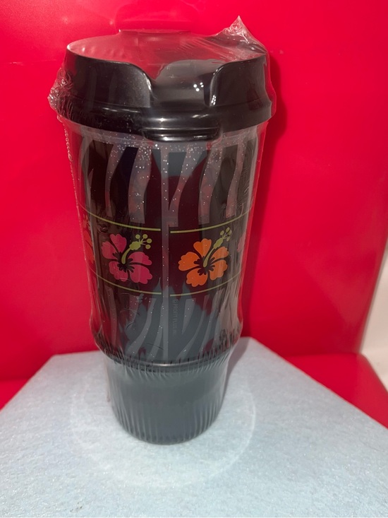 Other - Black Floral Travel Tumbler with Hibiscus Design